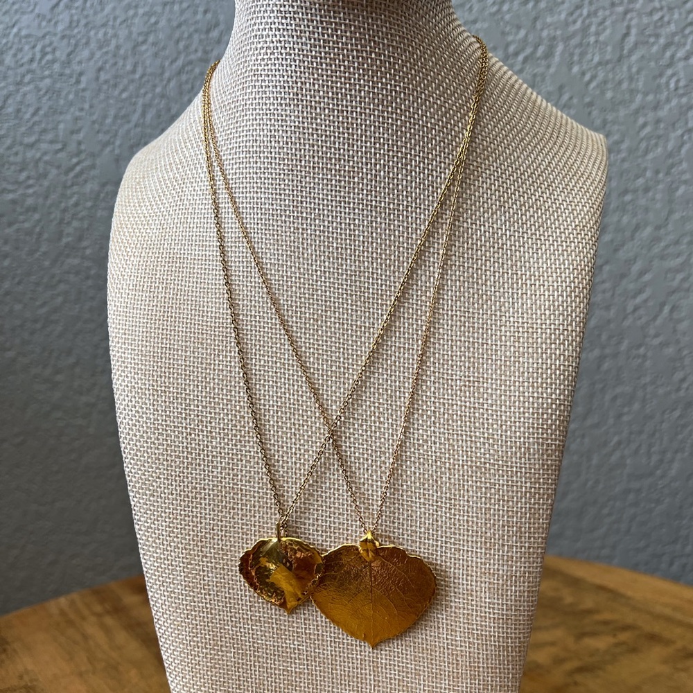 2 Vintage Gold Dipped Aspen Leaf Gold Filled Chain 16" Long